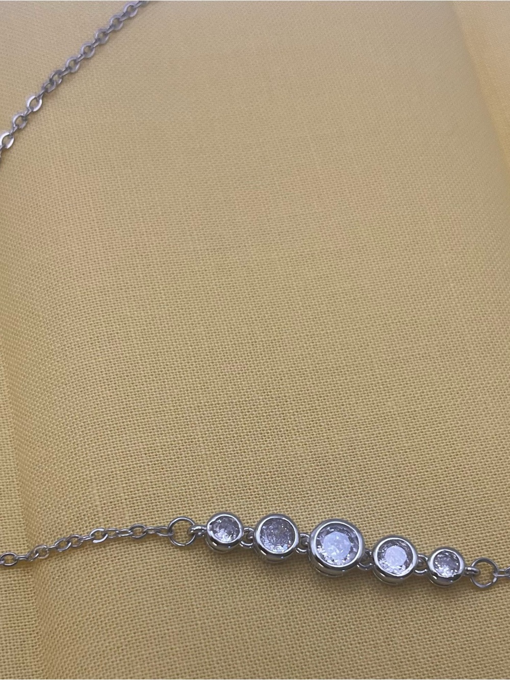 Silver Cubic Zirconia Drop Station Necklace - Silver